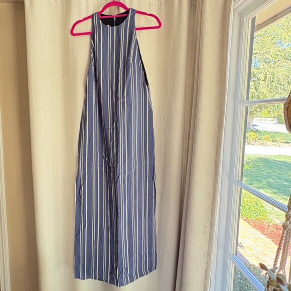 Topshop // Sleeveless high slit column maxi dress in blue stripe print - Picture 2 of 4